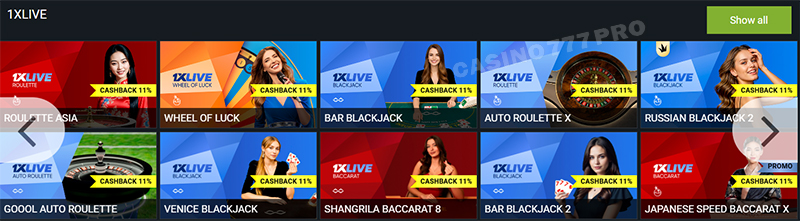 1xBet Live Casino Games