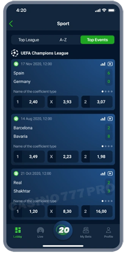 20Bet Mobile Website