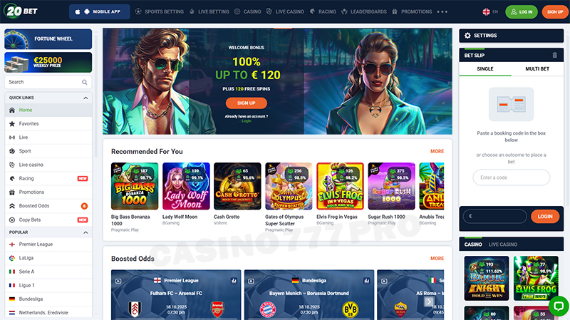 20Bet Interface and Casino Experience