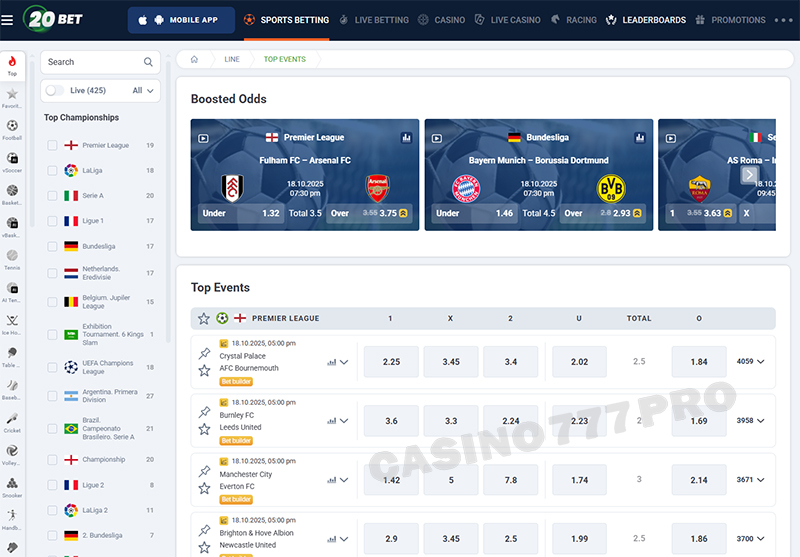 20Bet Sports Betting and Live Betting Markets