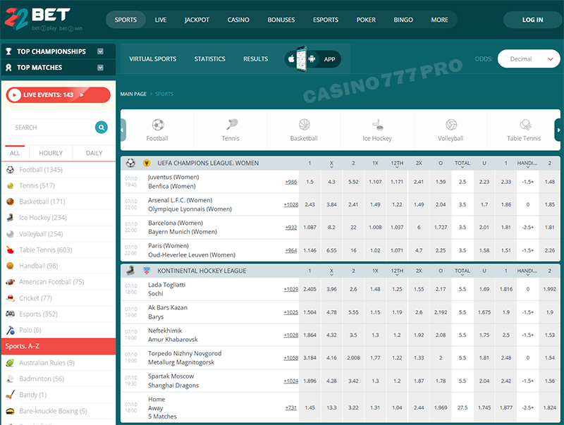 22Bet Sports Betting