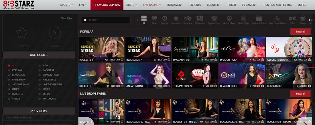 Where to find live casino at 888starz