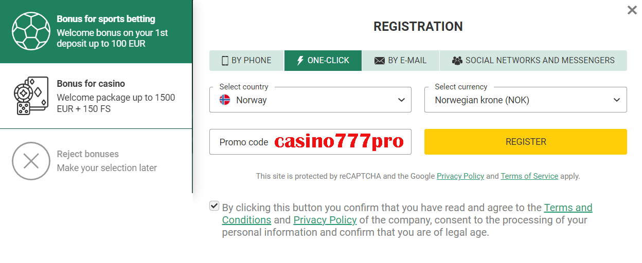 Betwinner Registration how to register one click