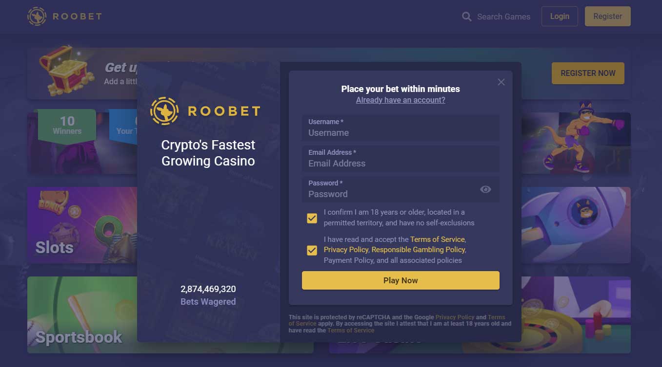 How to register on Roobet casino