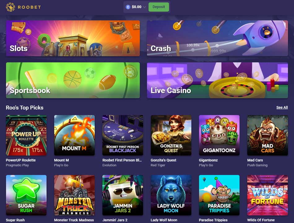 Where to find Roobet casino section