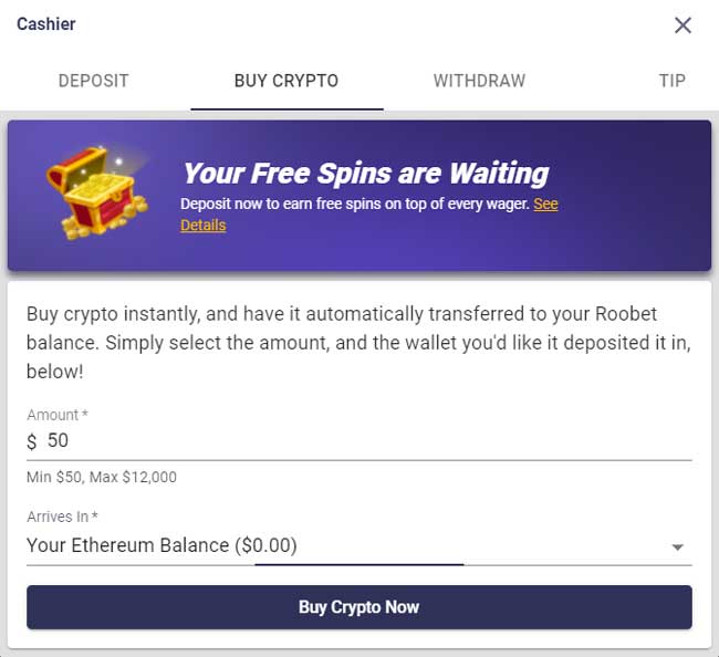 How to buy crypto in Roobet