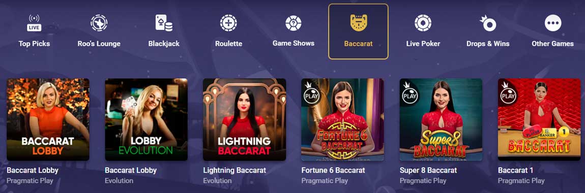 Roobet baccarat games