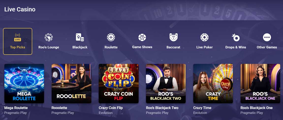 Roobet live casino games