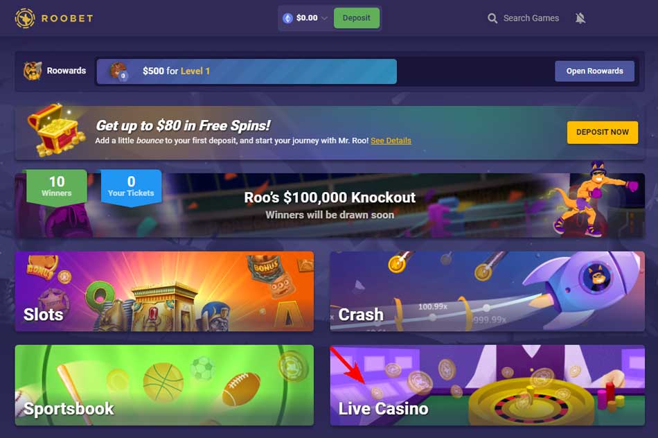 Where to find Live casino games on Roobet