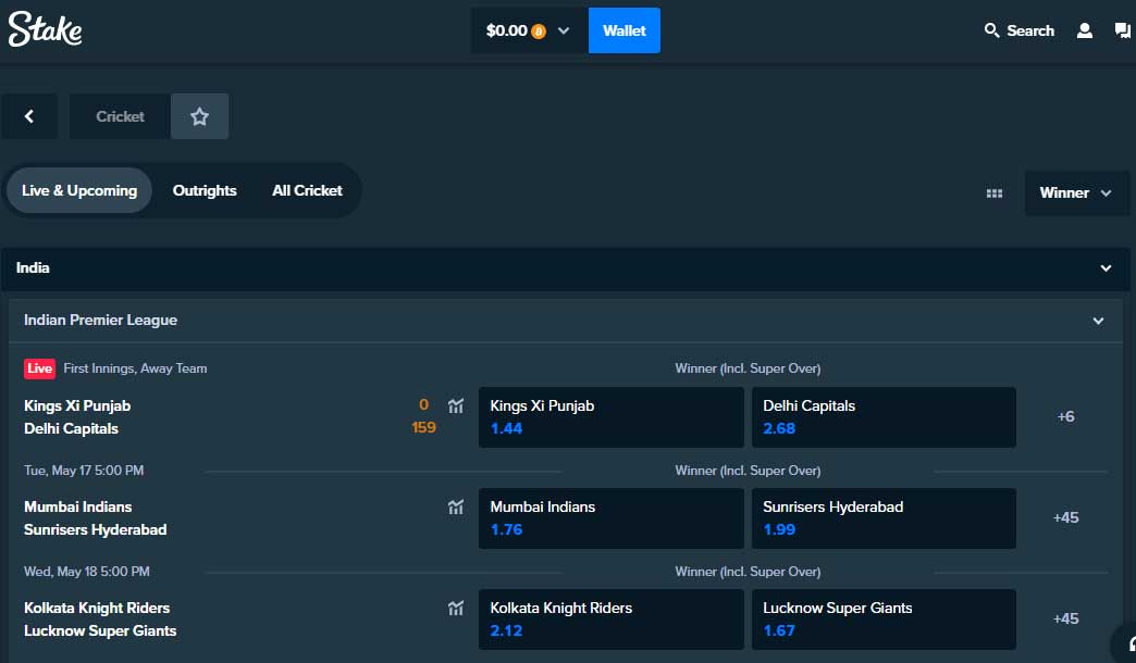 How to bet on criket in Stake?
