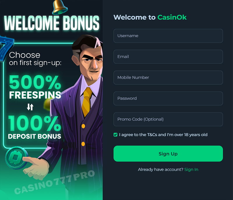 Casinok Casino Account Sign up
