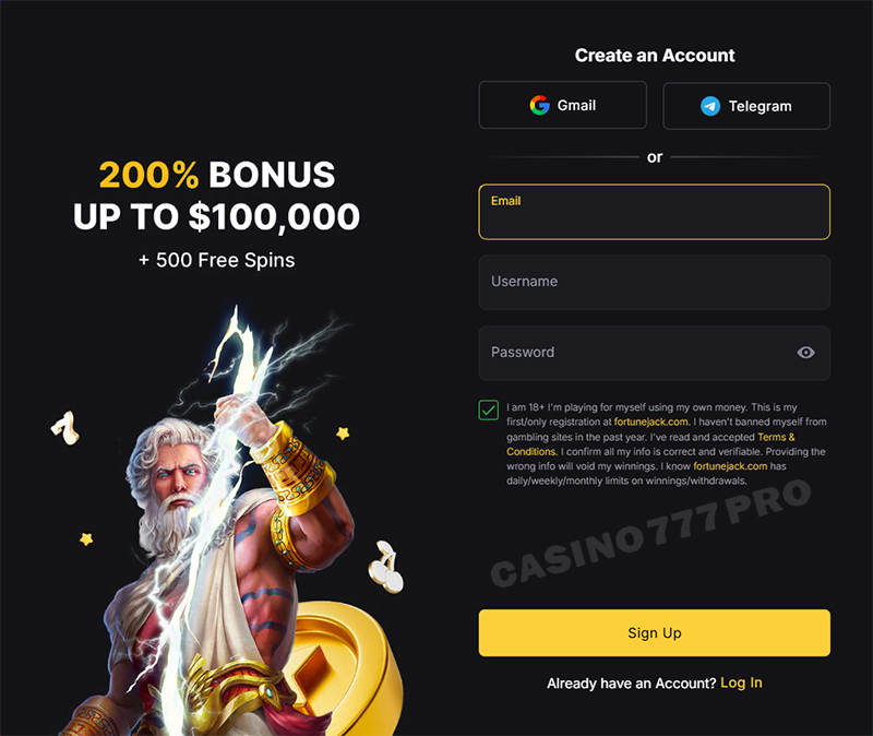 Fortunejack Register and Log In