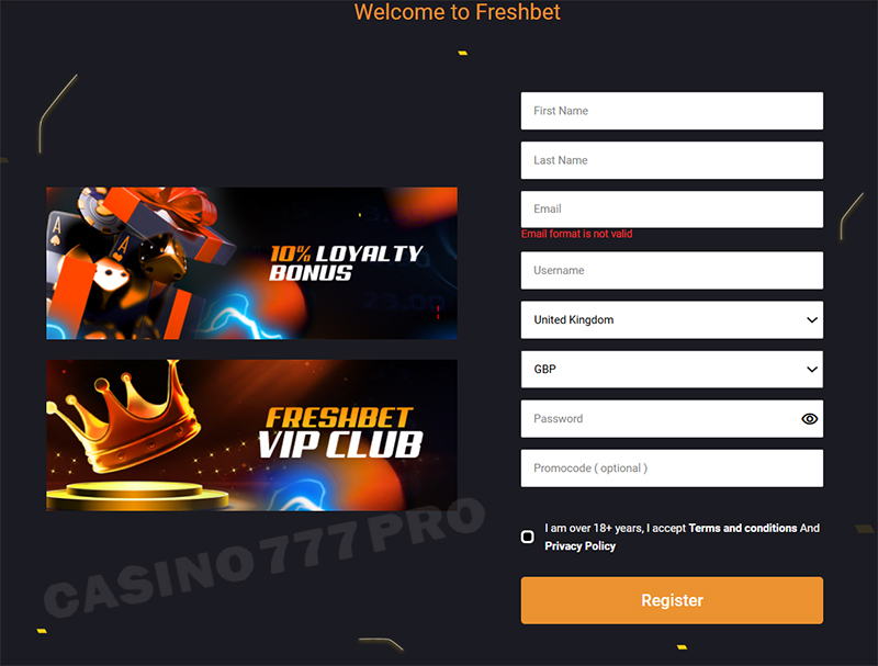 Freshbet Registration