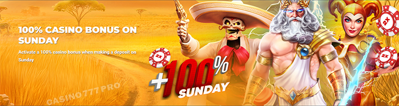 JVSpin 100% casino bonus on Sunday