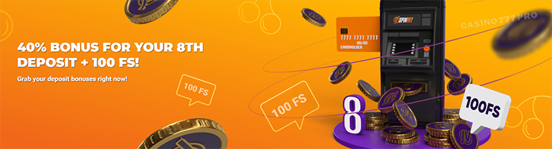 JVSpin 40% Bonus for Your 8th Deposit + 100 free spins