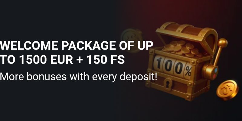 Megapari casino welcome package banner with a treasure chest