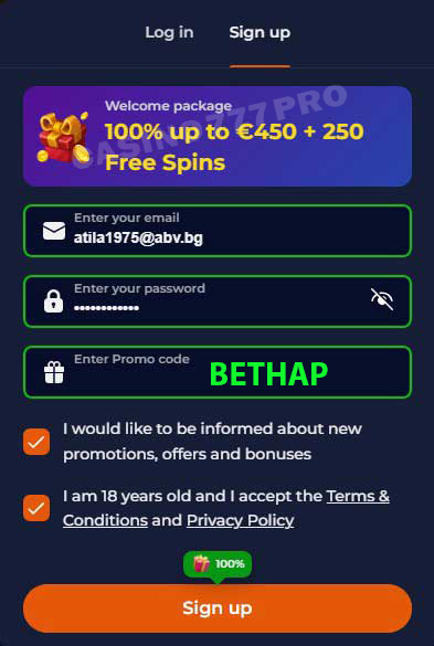 Sign Up Process - How to Use Nine Casino Bonus Code?