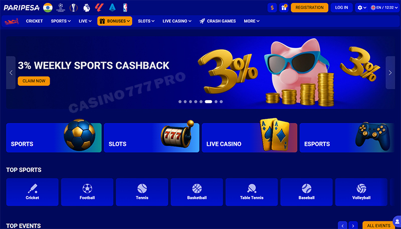 Paripesa Interface and Design of the Site