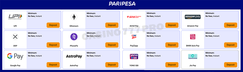 Paripesa Payment Methods