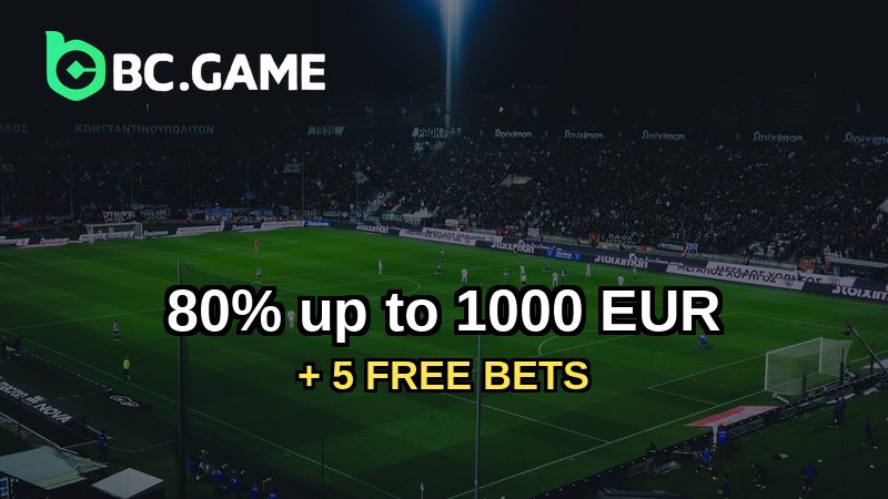 BC Game Sports Bonus 80% up to 1000 EUR + 5 Free Bets
