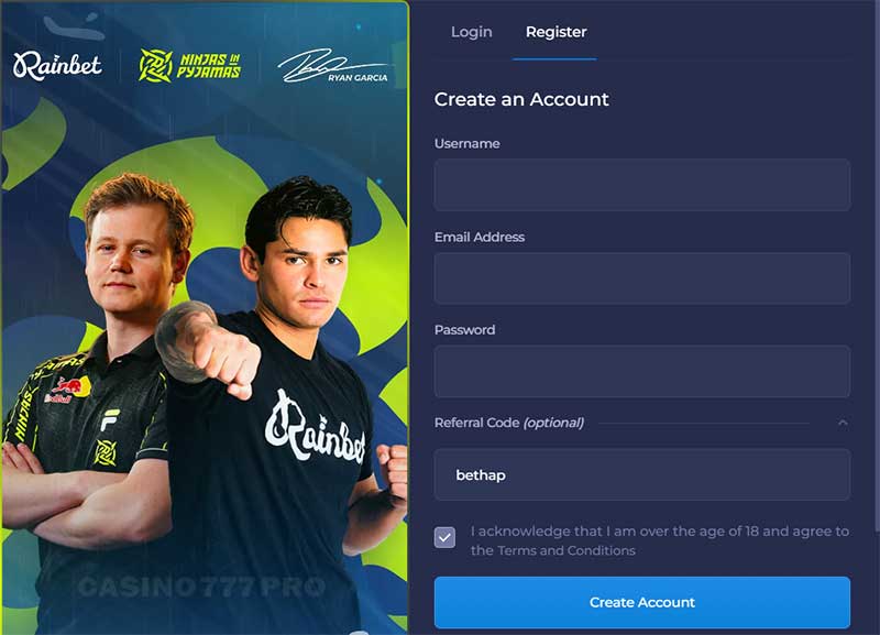 Rainbet Casino Sign Up Process