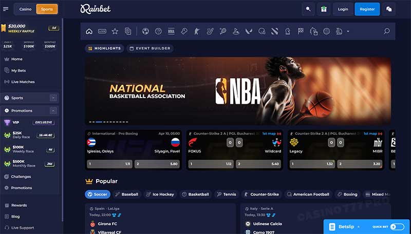 Rainbet Sports Betting Options