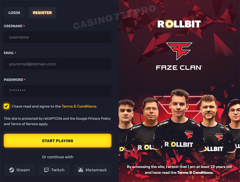 Rollbit Casino Account Sign up