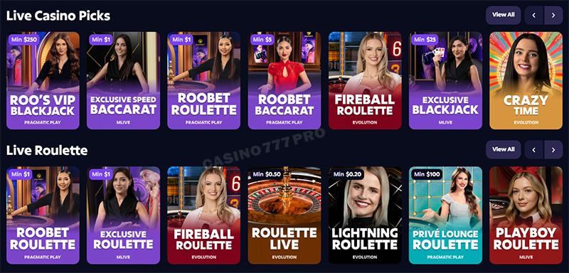 Roobet Live Casino Games
