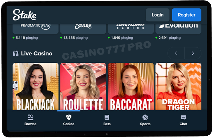 Stake Mobile Casino Section
