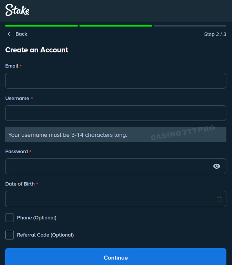 Stake Sign up and Log In